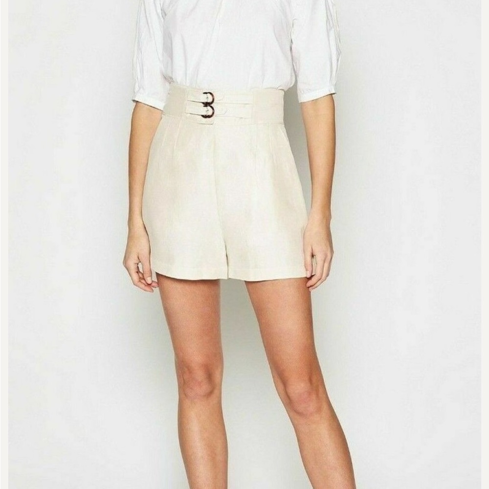Joie Cream High-Rise Double-Belt Tailored Shorts